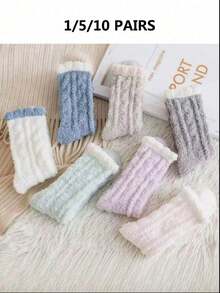 6 Pairs Plush Warm Lining Soft Comfortable Fluffy Slipper Socks, Winter Warm Socks, Christmas Gift, Women's Autumn Essential - Multi-color a - View 11
