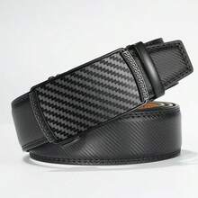 Men's Carbon Fiber Pattern Automatic Buckle Belt, Business Casual Ratchet No-Hole Adjustable Leather Belt, Luxury Alloy Buckle - Multicolor - View 8