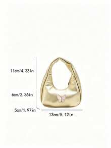 Children's Sweet Butterfly Metal Decor Handbag, Soft Leather Versatile Crescent Bag, Cute Girl's Mini Hand-Carried Accessory Bag For Outings, Suitable For Daily Use - A - View 2