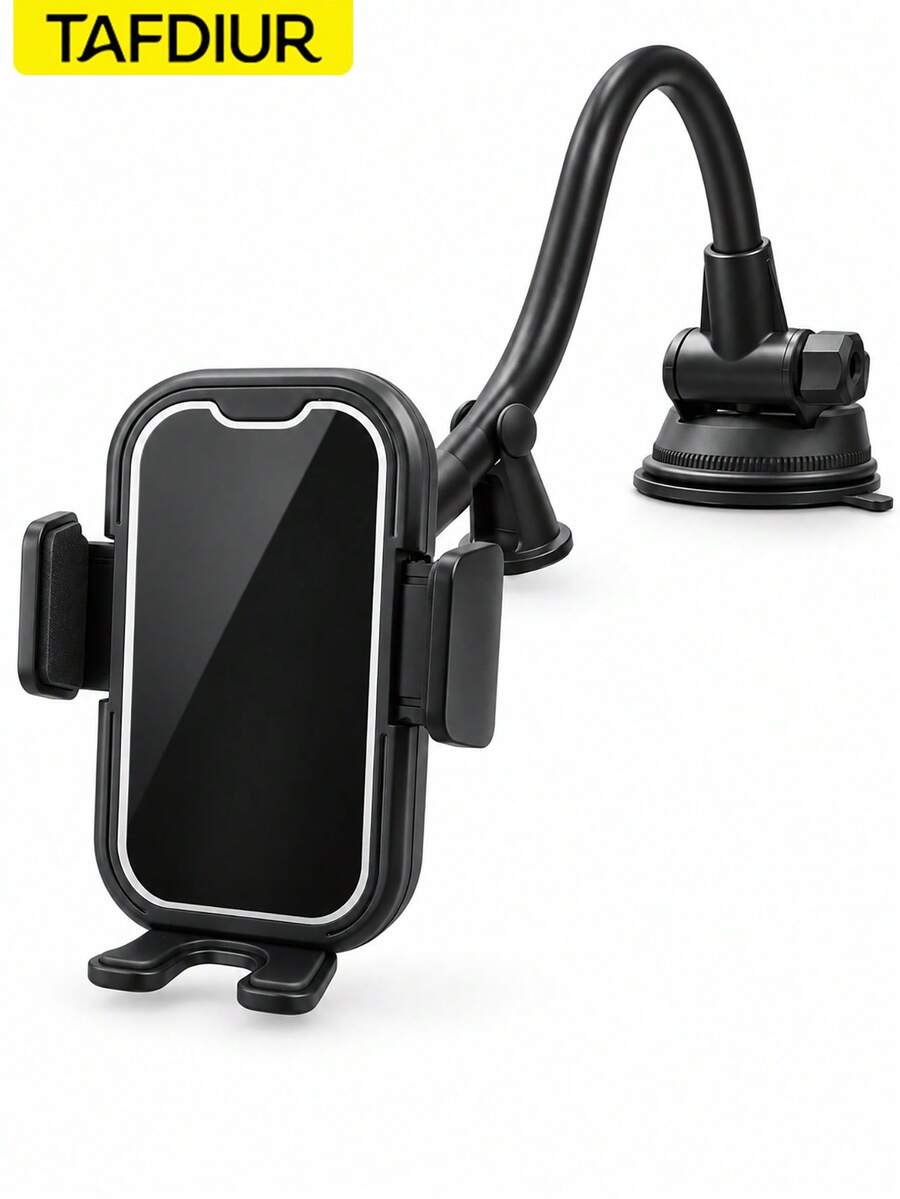 TAFDIUR 1pc ABS+Iron Alloy Material Gooseneck Press-To-Unlock Phone Holder With Gear Sound, Freely Bendable Suction Cup Car Phone Mount, Suitable For Dashboard Adsorption Installation, Freely Bendable, Stable And Anti-Shake, Locking Process With Gear Sound, Suitable For Driver Navigation/Music/Phone Call Scenarios - Multicolor - View 1