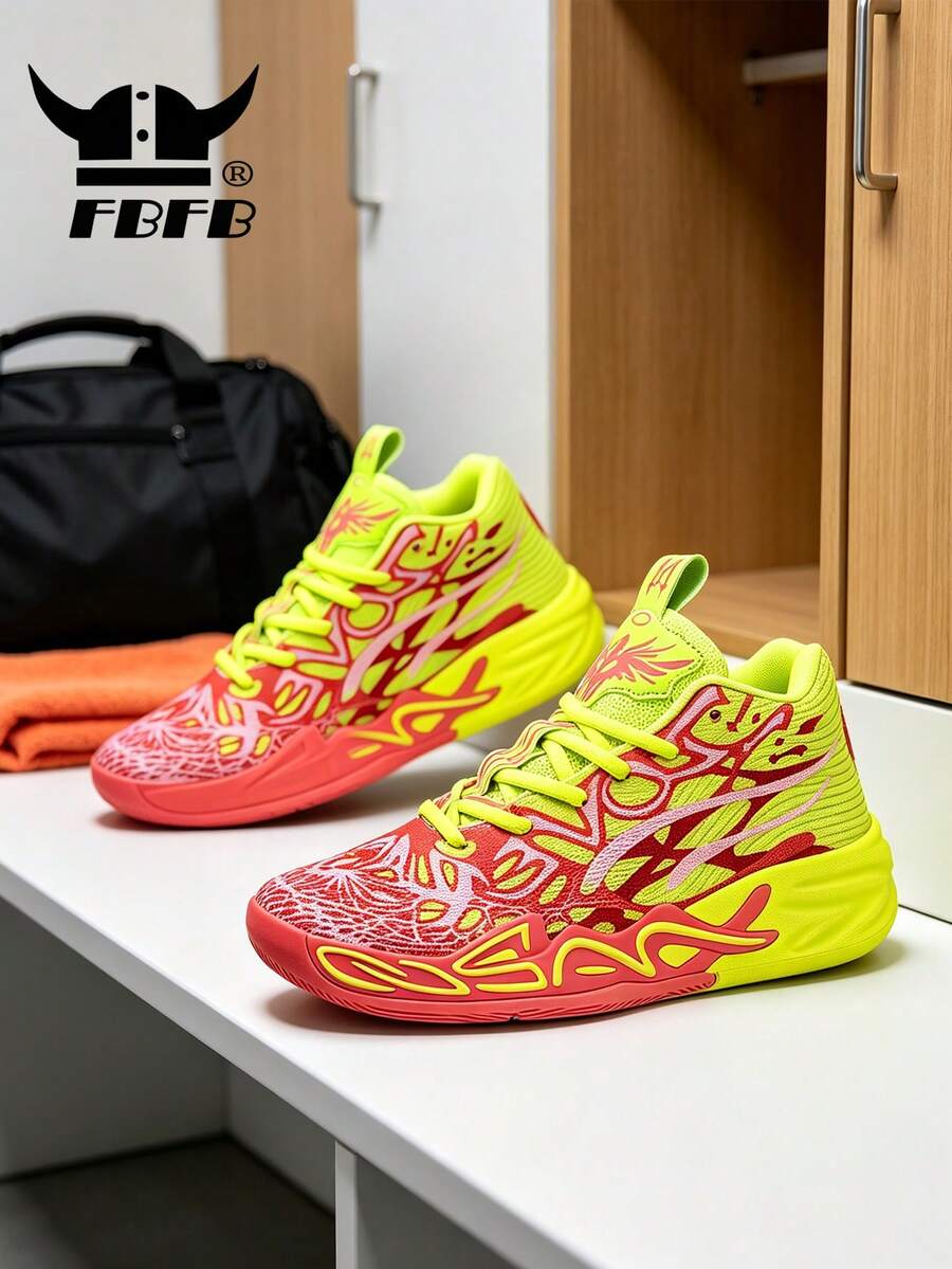 New Men's Basketball Shoes, Breathable And Comfortable Training Sports Shoes, Outdoor Breathable Athletic Shoes - Red and Yellow - View 1