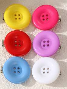 6pcs/12pcs Women's Candy Color Large Round Button Hair Clips, Millennium Cute Dopamine Bright Color Single Button Side Clips, Sweet Girl Bangs Hair Accessories, Suitable For Versatile Daily Broken Bangs Hairstyle - Multicolor - View 4