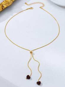 Fashion Heart-Shaped Rhinestone Pendant Necklace For Women, Daily Wear, Valentine's Day Gift - Coffee Brown - View 3