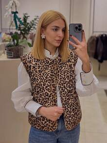 GMFP Women's Autumn/Winter Casual Elegant Fashion Loose Print Patchwork Leopard Print Cardigan Vest - Leopard - View 5