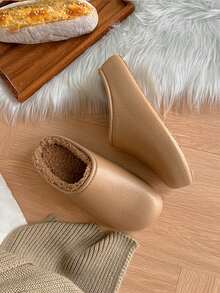 Men's Autumn/Winter One-Piece Thick Lining Heat-Locking Clogs, Easy-Wipe Upper, Minimalist Solid Color, Comfortable For Bedroom And Home Daily Wear, Low-Maintenance - Coffee Brown - View 3