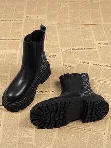 Women's 2026 New Spring/Autumn Single Boot, Thick Sole Slim Chelsea Ankle Boots - Black - View 3