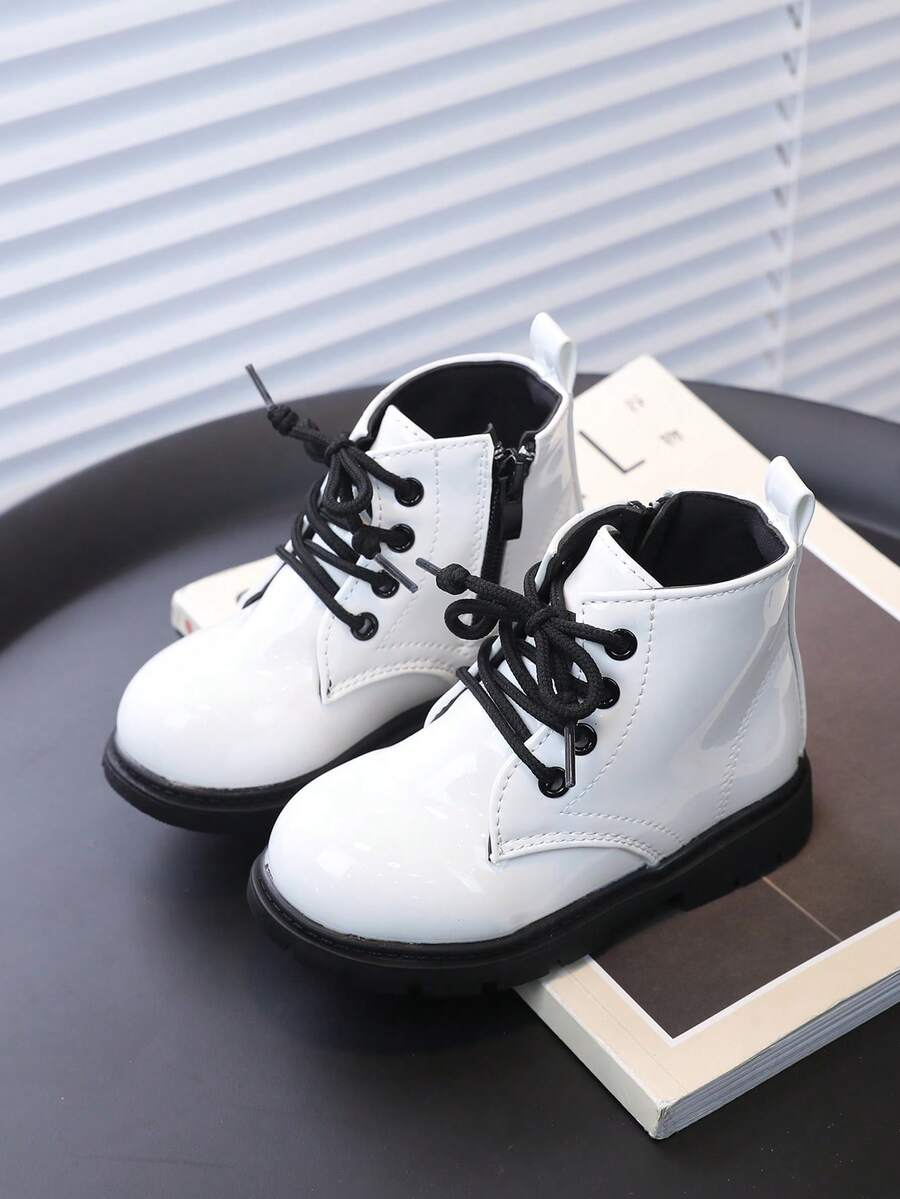 Comfortable Casual Baby Boots For Autumn/Winter, Faux Leather With Non-Slip Sole, Toddler Boots - White - View 1