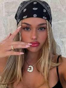 1PC Fashion Paisley Print Novelty Handkerchief Headband Denim Bohemian Style Suitable For All Seasons Square Scarf - Black - View 1