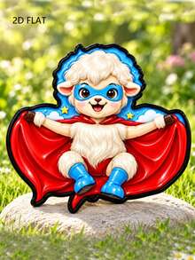 2D Flat Lamb Brooch, Blue Eye Mask Red Cape Superhero Sheep Design, Cute Style Coat Sweater Backpack Hat Decoration Accessory - A - View 5