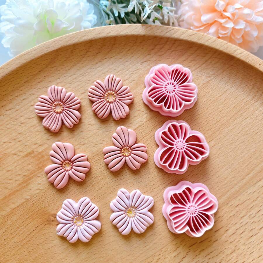 Light Oxygen Flower Cluster Polymer Clay Cutting Mold, Multi-Petal Small Flower Shape, Radial Hollow Texture Petal Design Clay Cutting Mold, DIY Handmade Earring Pendant Brooch Making Tool, Suitable For Polymer Clay, 3D Printed Process, Clean Cut, Handmade Jewelry Floral DIY Craft Accessory, 3D Printed Process, Clean Cut, Handmade Jewelry Floral DIY Craft Accessory - Flowers - View 1