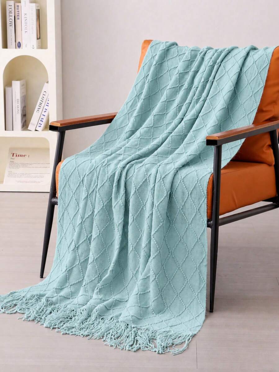 1pc Knitted Blanket For Sofa, Chair, Bed, Office, Summer, Nap, - Baby Blue - View 1