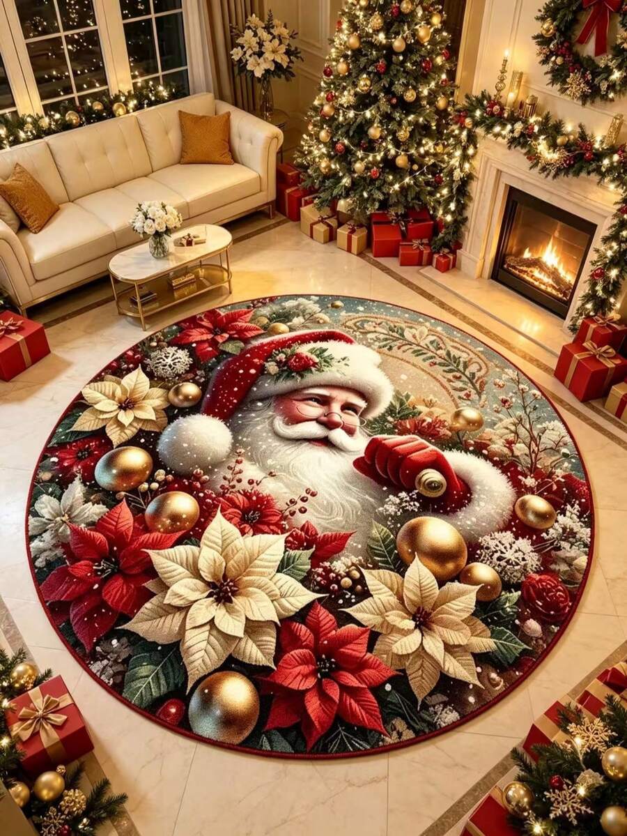 1pc 3D Realistic Santa Claus Plush Carpet, Decorative Rug, Bedroom Decor, Small Rug, Carpet, Home Decor, Living Room Carpet, Living Room Small Rug, Bedroom Carpet, Living Room Home Decor - Multicolor - View 1