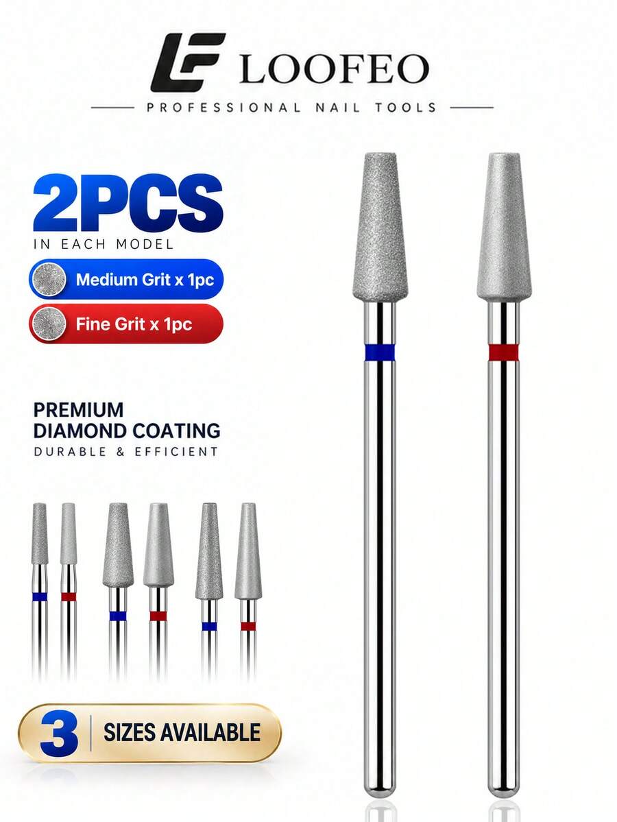 2Pcs Trapezoid Diamond Nail Drill Bits With F&M Grit For Gel Removal, Nail Prep And Shaping 3/32" Shank - Multicolor - View 1