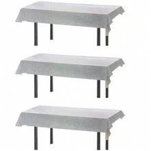 1pc/3pcs Silver Holographic Laser Disposable Plastic Tablecloth, Suitable For Birthday Party, Anniversary Celebration, Theme Party Table Decoration 137*274cm - Multicolor - View 8