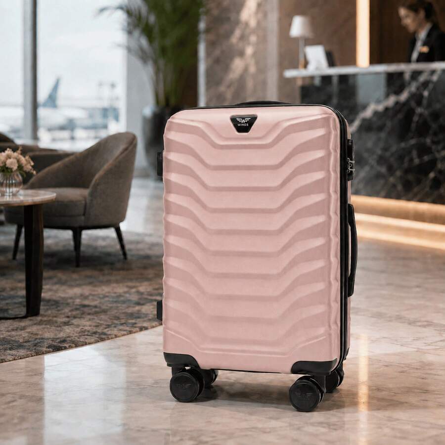W WINGS مجموعة حقائب السفر 4 قطع | حقيبة تجميل، حقيبة مقصورة، حقائب متوسطة وكبيرة مع عجلات دوارة ومقبض تلسكوبي - وردي - مشاهدة 1