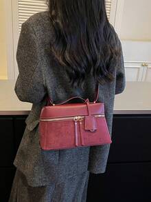 New Hand-Held Box Bag, Minimalist Style, Shoulder Crossbody Bag - Burgundy - View 7