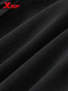 Celana Sweatpants Rajut Kasual XTEP Longgar Model Cocoon Fit Celana Olahraga Modis Warna Hitam Polos - Hitam sejati - View 5