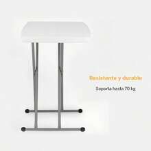 Mesa Plegable Multiusos 76x49 cm con Altura Ajustable en 8 Niveles, Mesa Auxiliar Resistente para Interior y Exterior, Jardín, Hogar, Lavandería y Escritorio - Blanco - Ver 2