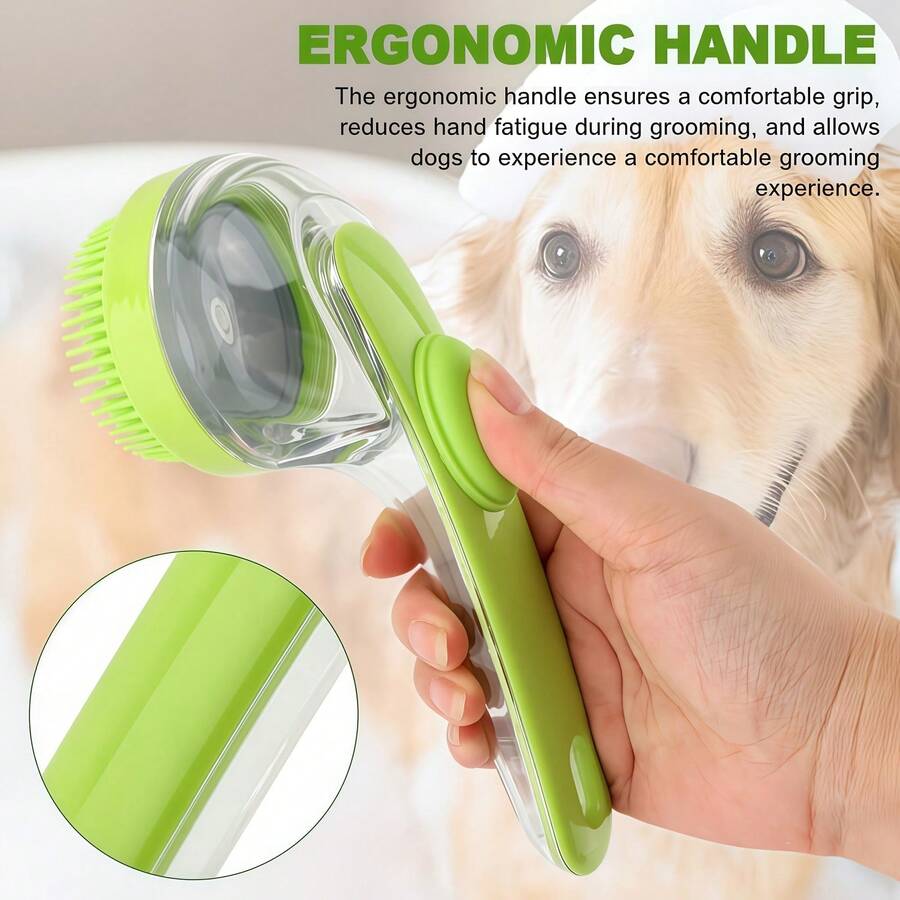 Upgraded Pet Bathing & Grooming Brush With Soap Dispenser – 2-In-1 Shampoo Dispenser And Massage Brush With Soft Silicone Bristles; Suitable For Dogs And Cats Of All Coat Types (Green Brush) - Multicolor - View 1