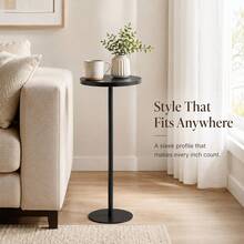 Tall Round Side Table With Iron Base Accent Table 25x25x66cm - Black - View 3