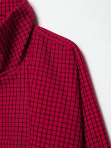 YROOE Women's Autumn/Winter Red & Black Small Plaid Stand Collar Zipper Raglan Sleeve Loose Short Jacket - Red - View 8