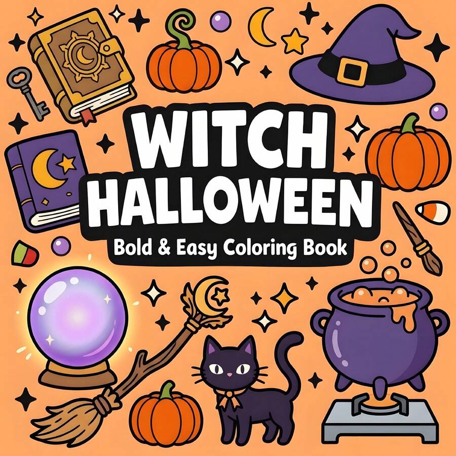 Buku Mewarnai Penyihir Halloween untuk Anak-Anak, Cocok untuk Pelajar, 24 Halaman Pola Sederhana, Lucu, dan Mudah Diwarnai, Menyejukkan dan Menghangatkan, Hadiah Ulang Tahun, Kembali ke Sekolah, dan Halloween untuk Anak Perempuan, Alat Tulis, 20x20cm, Dilengkapi dengan Satu Alas Kertas. - Penyihir Halloween - View 1