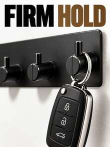 No-Drill Wall-Mounted Key Rack 2/3 Hook Design Adhesive Hooks Entryway Kitchen Bathroom Key Storage Organizer Wall-Mounted Storage Rack Jewelry Organizer Home Decor Bathroom Decor Bathroom Accessories Wall Decor - Black - View 5