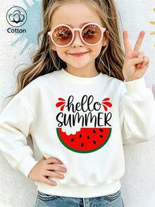هودي صيفي بشعار "hello summer" وطبعة بطيخ - أبيض - مشاهدة 10
