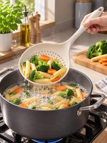 2/1pc White Large Silicone Hollow Soup Ladle, Heat Resistant Long Handle Strainer Spoon For Pasta, Dumplings, Noodles, Kitchen Draining Spoon - Multicolor - View 12