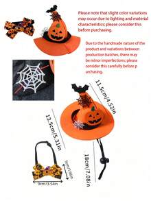 Halloween Pet Wizard Hat Set, Adjustable, Cat Costume Hat, Dog Headwear, Halloween Festival Headgear, Pumpkin Witch Hat And Halloween Bow Bat Spider Web Decorative Accessories, Halloween Costume, Suitable For Kittens, Puppies And Other Pets, Halloween Party, Home Daily Wear, Holiday Photo Shoot, Pet Store Visit, Window Display, Pet Gathering, Perfect Holiday Gift, Birthday Gift For Kittens And Puppies - Multicolor - View 9