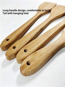 1/4pcs Bamboo Spatula For Non-Stick Cookware, Bamboo Cooking Utensils, Stir-Fry Spatula, Rice Spoon, Kitchen Utensils - Mustard Yellow - View 10