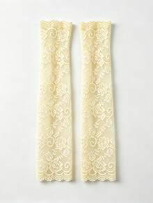 1 Pair Women's Lace Arm Sleeves, Elegant Breathable Solid Color Design, Summer Outing Cooling Arm Guards, Long Structured Random Style Suitable For Daily Commute And Party - A - View 8