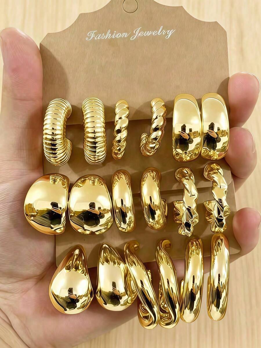 6/18pcs Fashion Geometric Women's Earrings Set, Suitable For Daily And Holiday Wear, Gift For Friends, Besties And Family, Lightweight And Fade-Resistant. - Gold - View 1