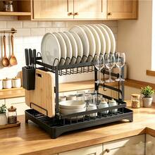 2-Tier Dish Drying Rack With Drain Board Set - Large Metal Dish Rack With Drain Board, Glass Holder, Utensil Holder And Additional Drainage System - Kitchen Accessory For Efficient Dish Drying And Organization - Multicolor - View 3