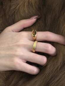 2pcs Vintage Old Money Style Tiger Eye Stone Rings Set, Suitable For Women's Daily Commute Wear - Yellow Gold - View 5