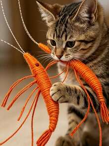 Shrimp-Shaped Cat Toy, Interactive Chew Toy, Cute Indoor Cat Play Toy, Realistic Shrimp Cat Chewing Toy, Interactive Cat Teaser Toy, Fun Cat Intelligence Play Toy - Multicolor - View 5