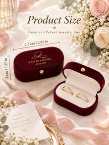 Personalized Oval Velvet Ring Box, Customizable Name And Date, Oval Double Ring Box, Suitable For Wedding, Engagement, Proposal, Bridal Party Gift - Multicolor - View 8