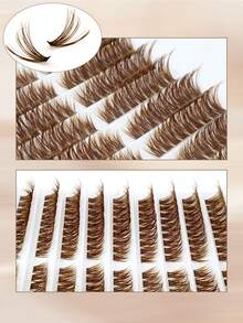 180 Clusters Brown 60D Dense Fox Eye Segmented Eyelash Extensions DIY Fluffy Curly Lightweight Comfortable Faux Mink Daily Makeup False Eyelashes - D - View 7