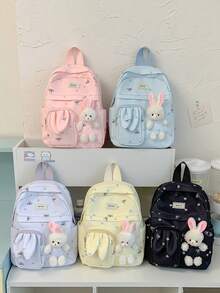 Cartoon Cute Rabbit Plush Backpack, Girly Student School Bag, Kindergarten Backpack For School, Travel, Outings, Lightweight Small Backpack, Casual Storage Small Bag - A - View 2