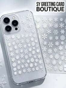 1pc Snowflake Decorative Sticker, White Hollow Snowflake Pattern Self-Adhesive Transparent Decal, Winter Theme 6D Embossed Texture Sticker, Suitable For Phone Case, Gift Box, Greeting Card, Packaging Decoration - Decorative Stickers - View 2