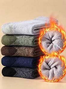 3/5 Pairs Men's Thermal Lined Warm Winter Socks - Comfortable & Warm, Suitable For Hiking, Fishing | Soft Polyester Blend | Machine Washable - Multicolor - View 5