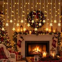 1pc 96 LED Icicle Lights Curtain String Lights Drops Star Pendants 3 Color Modes USB Powered With Remote Control 8 Modes For Home Window Decor Indoor Outdoor Christmas New Year Holiday Party Decoration - Multicolor - View 2