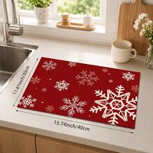 1pc Christmas Snowflake Pattern Kitchen Table Mat, Red Winter Dining Table Mat Coffee Table Mat, Christmas Snowflake Table Mat, Holiday Kitchen Dining Room Tabletop Decor Drain Mat, Christmas Party Home Decor - Multicolor - View 11