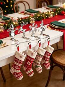 Christmas Stocking Hooks, Fireplace Hooks With Reindeer, Snowman, Tree And Snowflake Patterns, Christmas Fireplace Stocking Holder, Holiday Party Home Decor - Multicolor - View 7