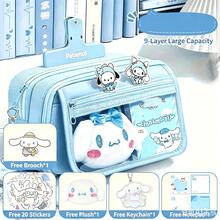 Hasbro Hộp bút Sanrio Cinnamoroll & Kuromi dung tích lớn nhiều ngăn, túi đựng mỹ phẩm hoạt hình kawaii, túi đựng văn phòng phẩm di động kèm phụ kiện dễ thương dùng hàng ngày - A - Xem 2