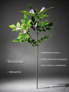Kmitang 90cm Large Artificial Lacquer Trees With Morning Glory Flower Fake Campsis Plants Branch Faux Nandina Tree Plastic Ficus Plant Real Touch Tree Sumac Leaves For Home Garden Party Balcony Decor Without Pot 1pc - Multicolor - View 12