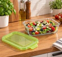 KIWI QUTTIN | Green Rectangular Glass Airtight Container, 375 Ml Capacity, 100% Leakproof Lid, Oven And Microwave Suitable Without Lid - 375 Ml Rectangular - View 5
