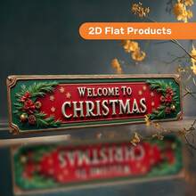 Vintage Flat Christmas Welcome Metal Wall Decor - Rustic Style Hanging Sign With Holly Wreath Decoration, Suitable For Farmhouse, Office, Porch Holiday Decoration, Easy To Install, Durable Holiday Gift (Random Style) - A - View 1