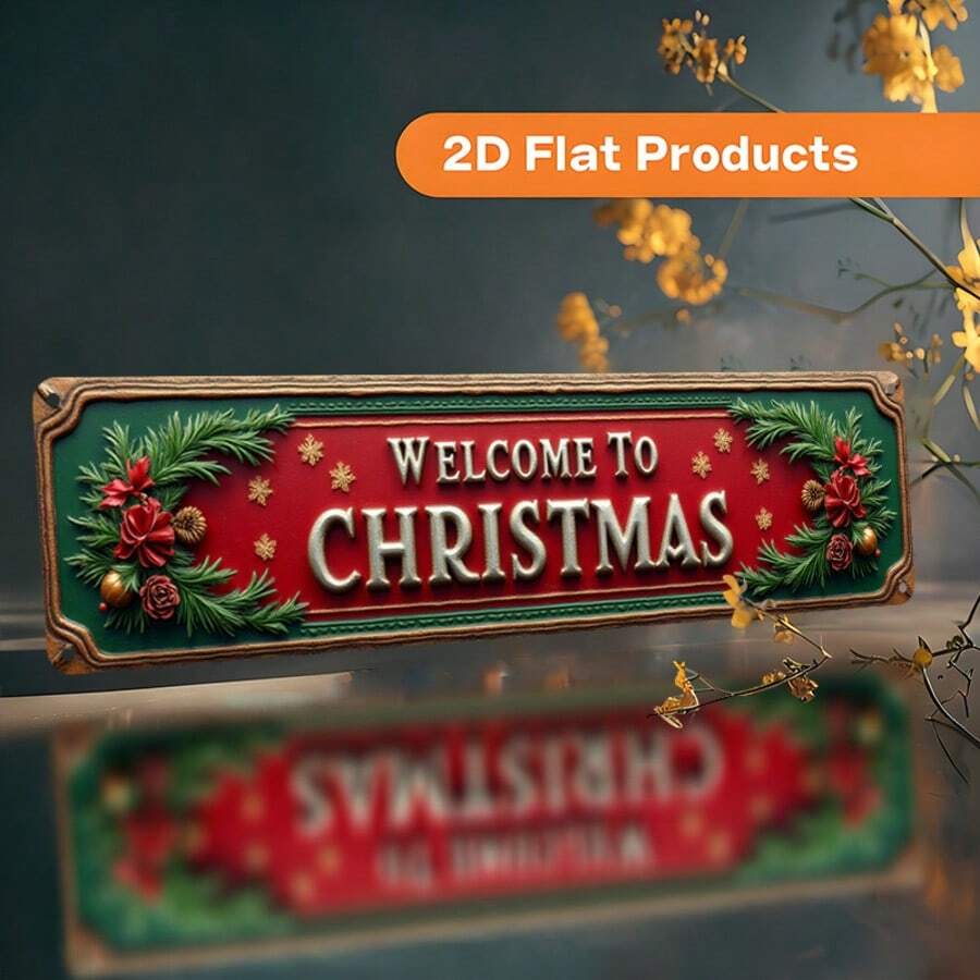 Vintage Flat Christmas Welcome Metal Wall Decor - Rustic Style Hanging Sign With Holly Wreath Decoration, Suitable For Farmhouse, Office, Porch Holiday Decoration, Easy To Install, Durable Holiday Gift (Random Style) - A - View 1