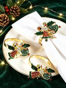 6/12入聖誕紅綠鈴鐺餐巾環，聖誕飯店餐桌裝飾餐巾夾，適用聖誕派對聚會桌布裝飾 - 彩色 - 查看 5